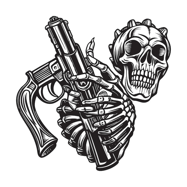 Gángster de cráneo con ilustración de vector de pistola