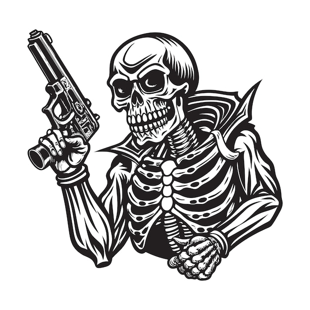 Gángster de cráneo con ilustración de vector de pistola
