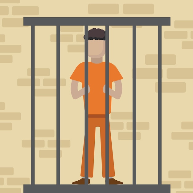 Gángster preso arrestado sentado en la celda de detención prisión vector personajes gráficos de dibujos animados planos simples