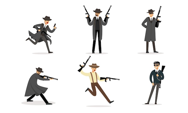 Gangsters con armas en las manos Ilustración vectorial