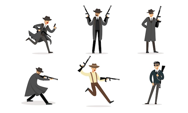 Vector gangsters con armas en las manos ilustración vectorial