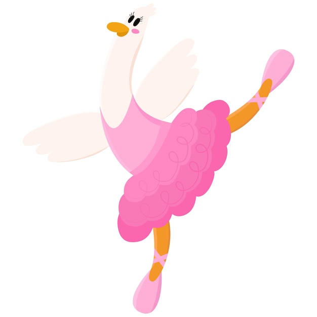 Vector ganso bailarín ilustración de un personaje en un tutu bailando ballet ganso en postura de baile