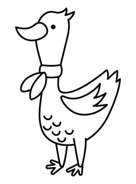 Ganso blanco y negro en bufanda Ilustración vectorial de aves domésticas o de granja Icono de personaje lindo o página de colorear Imagen de símbolo francés