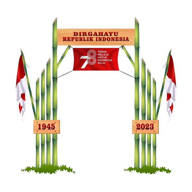 Vector gapura dirgahayu ri ke78 diseño de puerta 78º día de la independencia de indonesia con ilustración de árboles de bambú