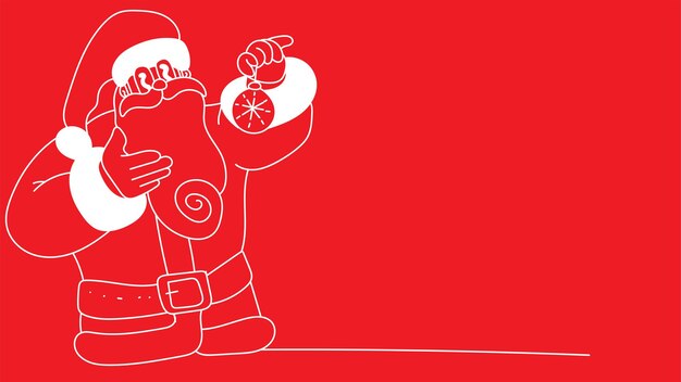 garabateo de Papá Noel señalando hacia el espacio de copia aislado sobre rojo para el tema de Navidad