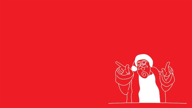 garabateo de Papá Noel señalando hacia el espacio de copia aislado sobre rojo para el tema de Navidad