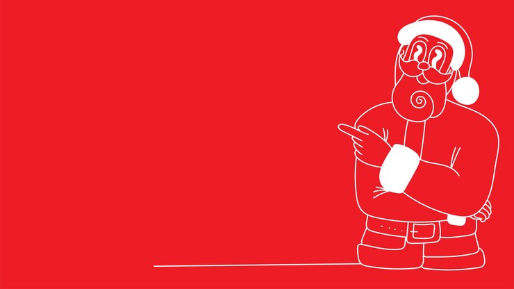 Vector garabateo de papá noel señalando hacia el espacio de copia aislado sobre rojo para el tema de navidad