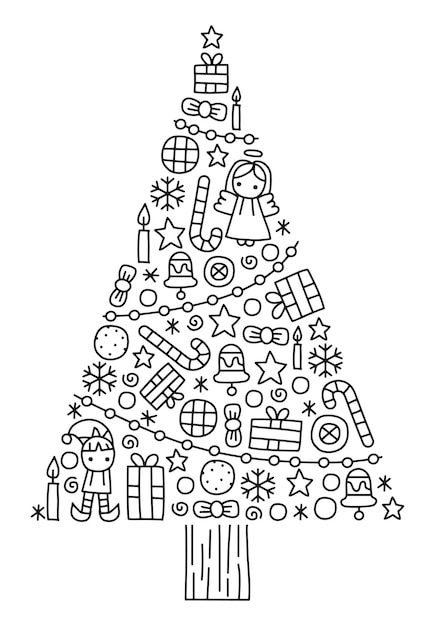 Garabato, árbol de navidad, vector, ilustración