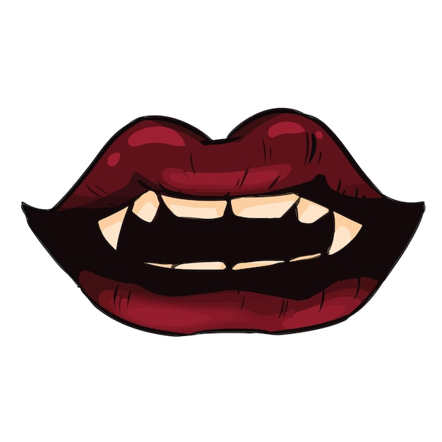 Garabato de boca de vampiro Imagen de estilo cómico de labios sexy rojos abiertos Elemento dibujado a mano espeluznante de Halloween aislado sobre fondo blanco Ilustración gráfica vectorial para pegatinas imprime archivos cortados con láser