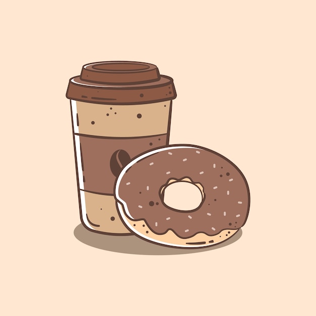 garabato, de, café, y, donut, vector, ilustración