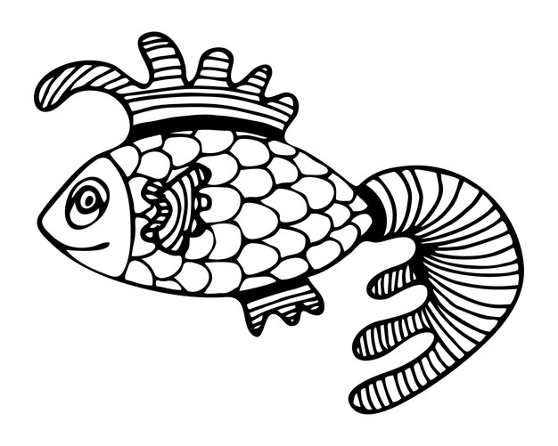 Un garabato de carpa dorada con ilustraciones gráficas dibujadas a mano