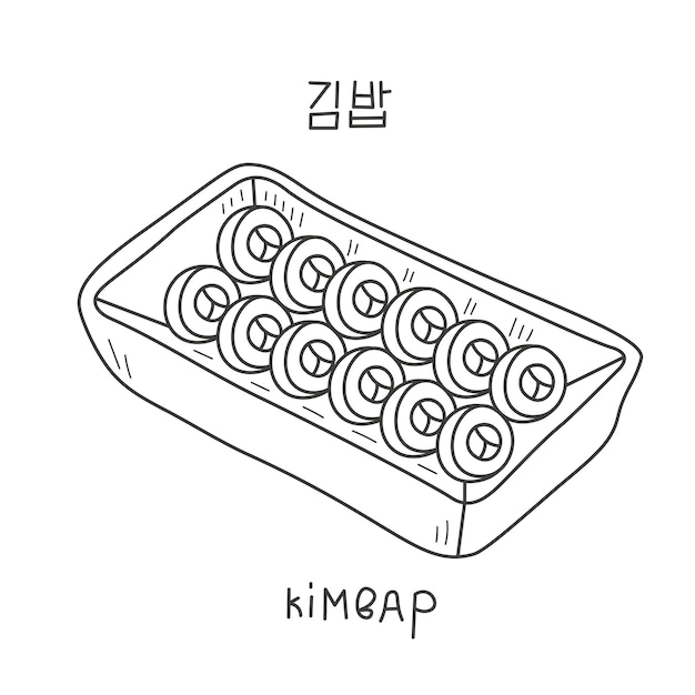 Garabato de comida tradicional coreana Kimbap