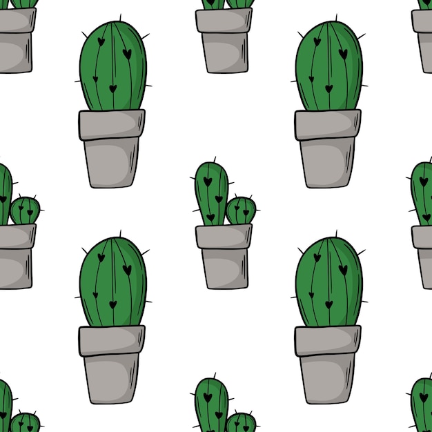 garabato, contorno negro, cactus, seamless, patrón, casa, planta, tinta, bosquejo