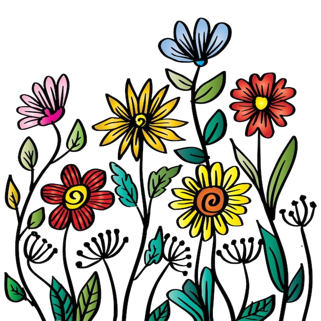 garabato, floral, mano, dibujo, ilustración