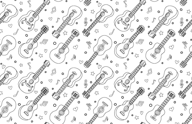 garabato, guitarra, seamless, patrón, vector, ilustración