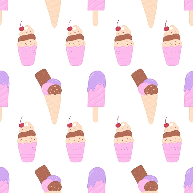 garabato, mano, dibujado, helado, vector, seamless, patrón