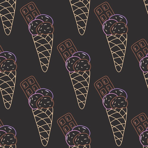 garabato, mano, dibujado, helado, vector, seamless, patrón