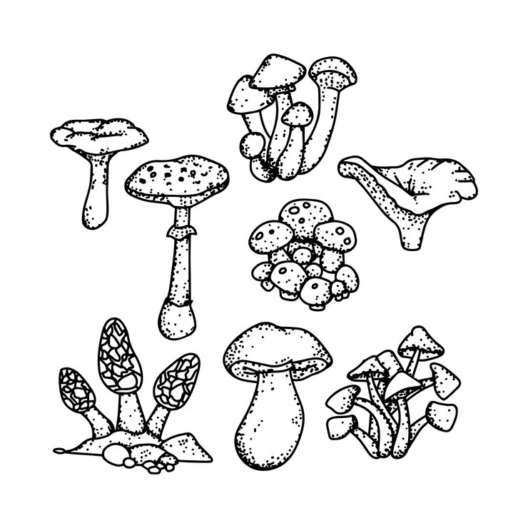 Vector garabato, mushoom, línea, arte, elemento, clipart