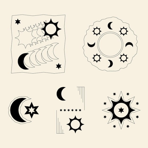 Vector un garabato de sol y luna dibujado a mano