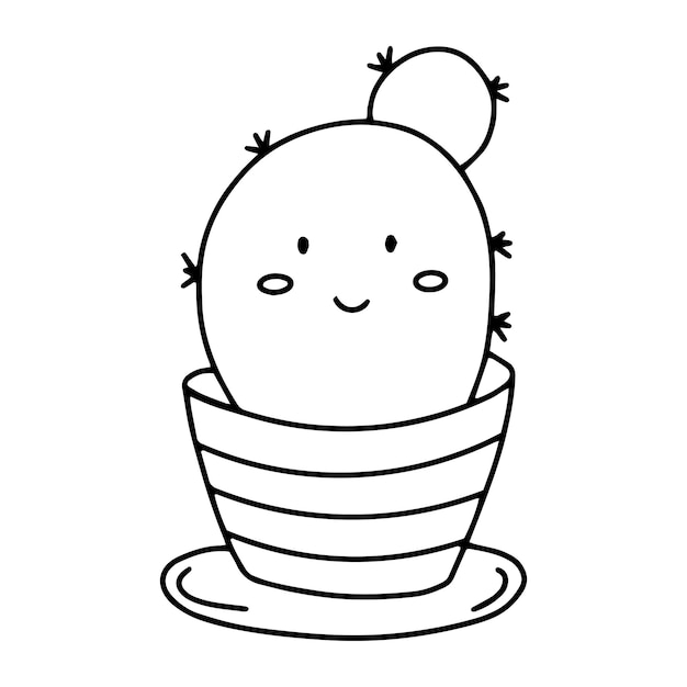 garabatos de cactus con emociones kawaii. ilustración vectorial Una planta en los iconos de una maceta