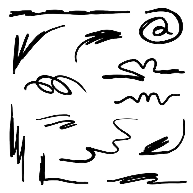 Garabatos dibujados a mano abstractos vectoriales en conjunto de líneas delgadas