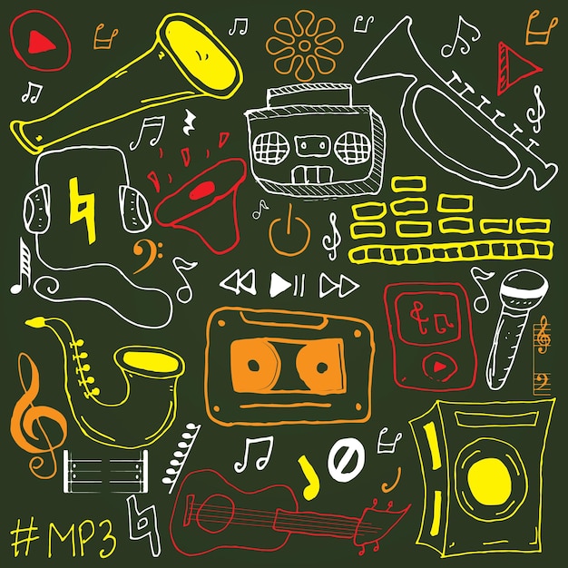 garabatos premium de música dibujada a mano