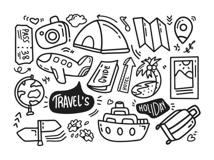 Vector garabatos de tema de viaje