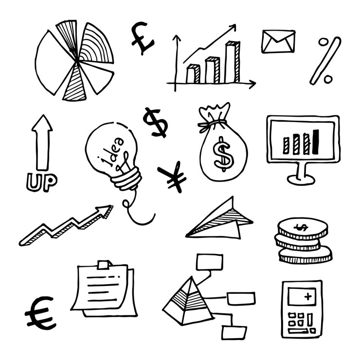 Garabatos vectoriales de planes de negocios e ideas comerciales.