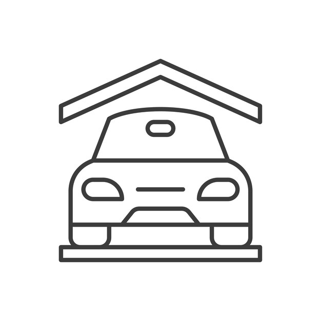 Garage área de estacionamiento de automóviles bienes raíces arte de línea delgada icono ilustración vectorial servicio de transporte de automóviles zona de reparación de vehículos motor fijación de diagnóstico mecánico inspección edificio con techo