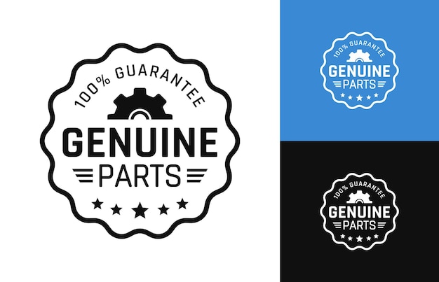 Garantía del 100 por ciento de las piezas originales, círculo de etiqueta vectorial con engranajes para icono, logotipo, insignia de etiqueta, etc.