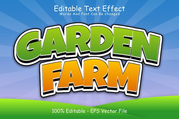 Garden Farm Editable Text Effect 3 Dimension Relieve Estilo de dibujos animados