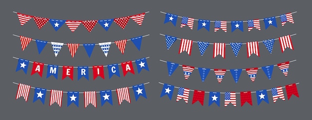 Garland bunting bandera americana día de la independencia, fiesta de celebración de estados unidos decoración patriótica