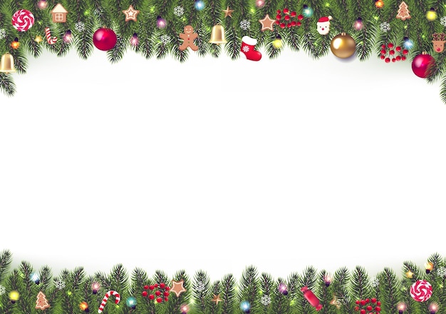 Garland y juguetes de Navidad y abeto con ilustración vectorial de malla gradiente