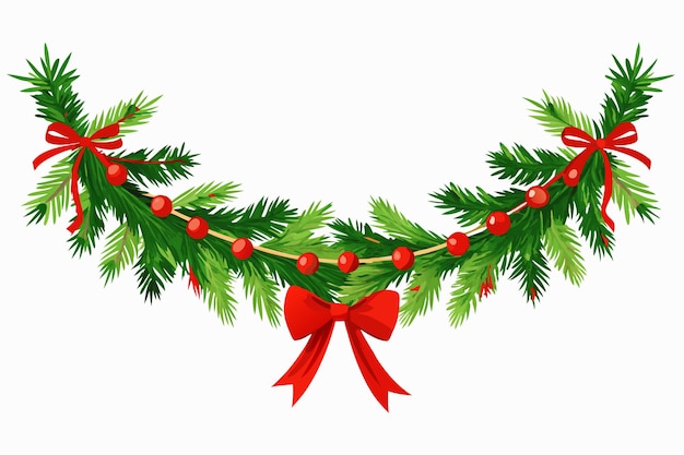Garlandas de árboles de Navidad realistas con cintas de arco rojo en fondo blanco Decoración navideña
