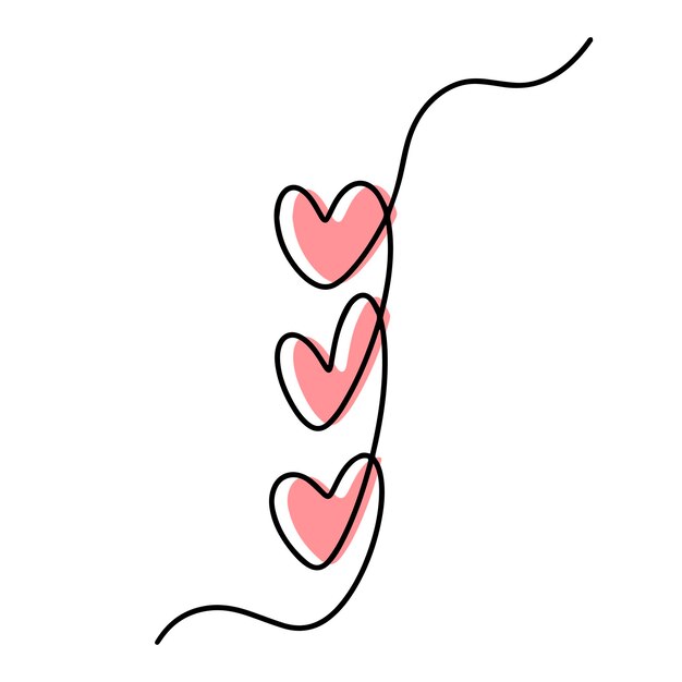 Garlandas festivas con corazones aislados sobre fondo blanco Amor con corazones escritas a mano en una línea continua Ilustración dibujada a mano en estilo doodle Perfecta para diseños de vacaciones tarjetas decoraciones logotipos