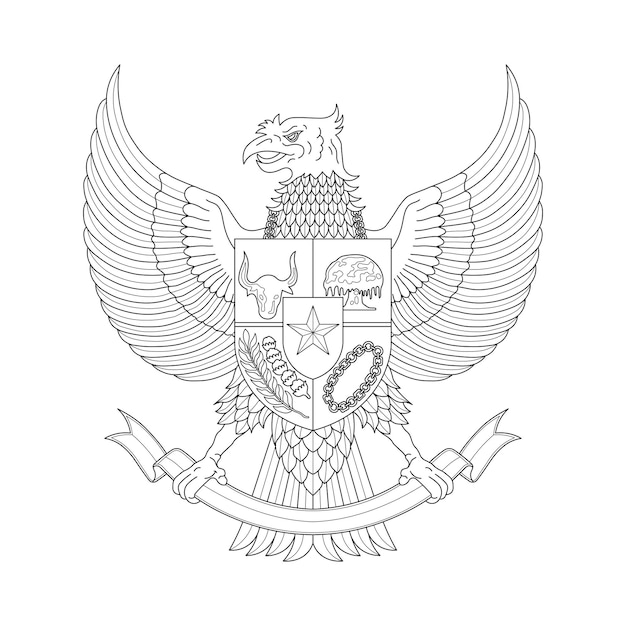 Garuda pancasila dibujado a mano el emblema nacional de Indonesia icono aislado