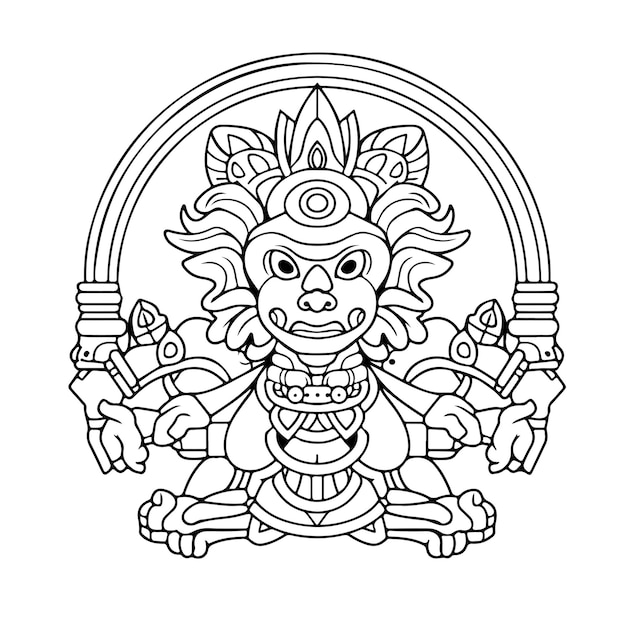 Garuda wisnu kencana página para colorear día de dibujo lineal