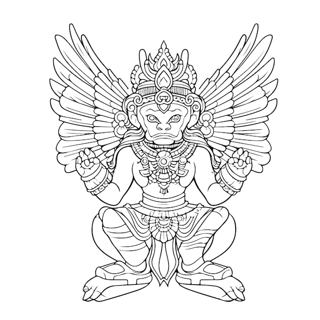 Garuda Wisnu kencana página para colorear día de dibujo lineal