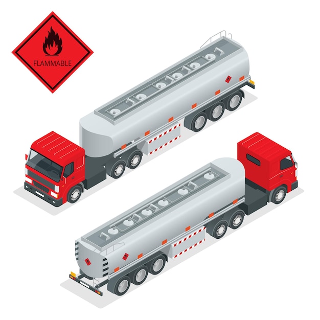 Vector gas combustible camión cisterna camión cisterna ilustración isométrica combustible automotriz cisterna combustible de envío