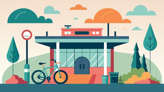 Vector una gasolinera abandonada se transforma en un taller de reparación de bicicletas comunitario y un parque para bicicletas al aire libre