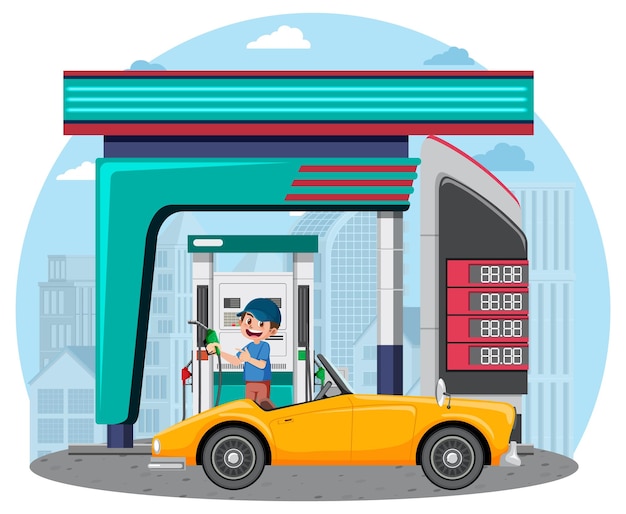 Vector gasolinera en estilo de dibujos animados