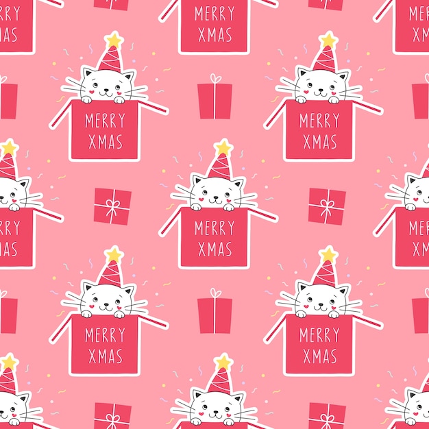 Gatito blanco transparente en una caja de regalo de Navidad