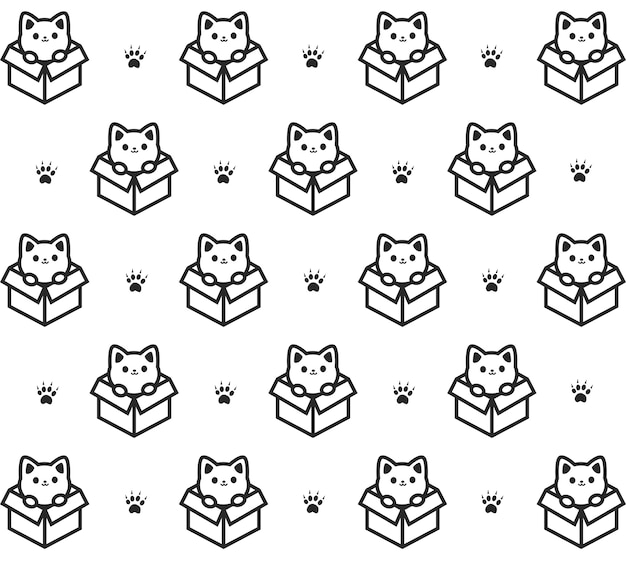 Vector gatito en caja gris patrón