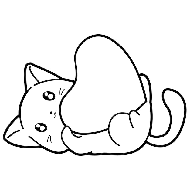 Gatito con corazón personaje de dibujos animados para colorear página 35