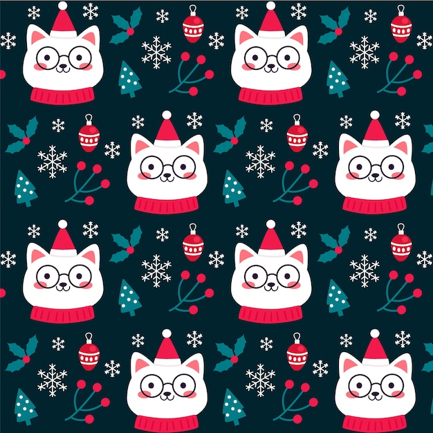 Vector gatito divertido patrón de navidad