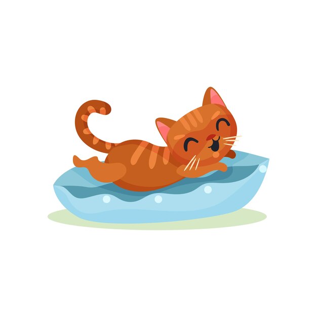 Un gatito gracioso tendido en una almohada, un gatito lindo y travieso, un vector de ilustración aislado sobre un fondo blanco.
