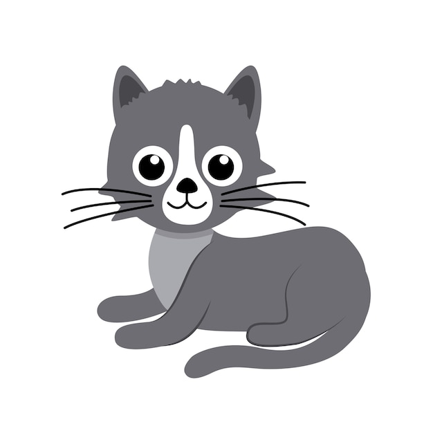 El gatito gris miente. Gatito gato. plano, caricatura, vector