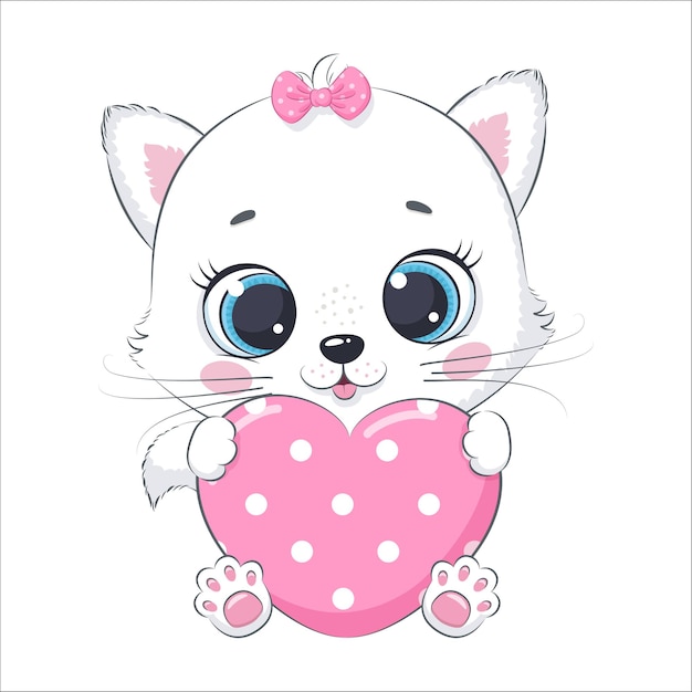 Vector gatito lindo bebé con un corazón. ilustración vectorial de dibujos animados.