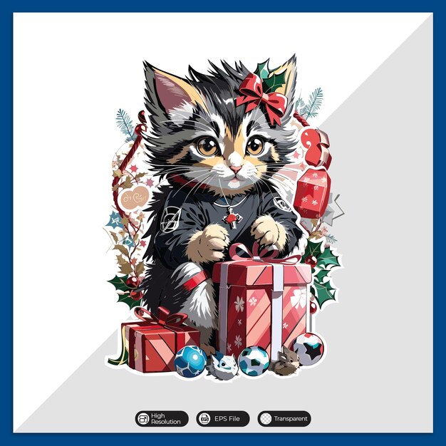 Vector un gatito lindo desempaquetando un regalo