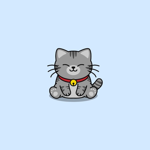 El gatito tabby se sienta en el color gris ilustrando el vector de dibujos animados.